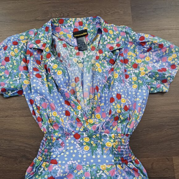RARE Nooworks Leah Super Bloom Blue Cotton Floral Mini Swing Dress PLUS 2X US - Picture 4 of 6